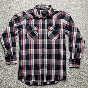 Vintage High Noon Pearl Snap Shirt Mens Small Plaid Long Sleeve Lightweight